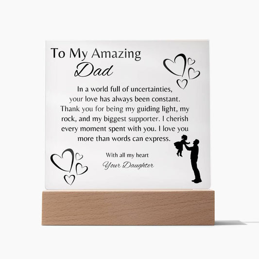 To My Amazing Dad | Acrylic Square Heartfelt Message | To Dad from Daughter | Fathers Day Gift!