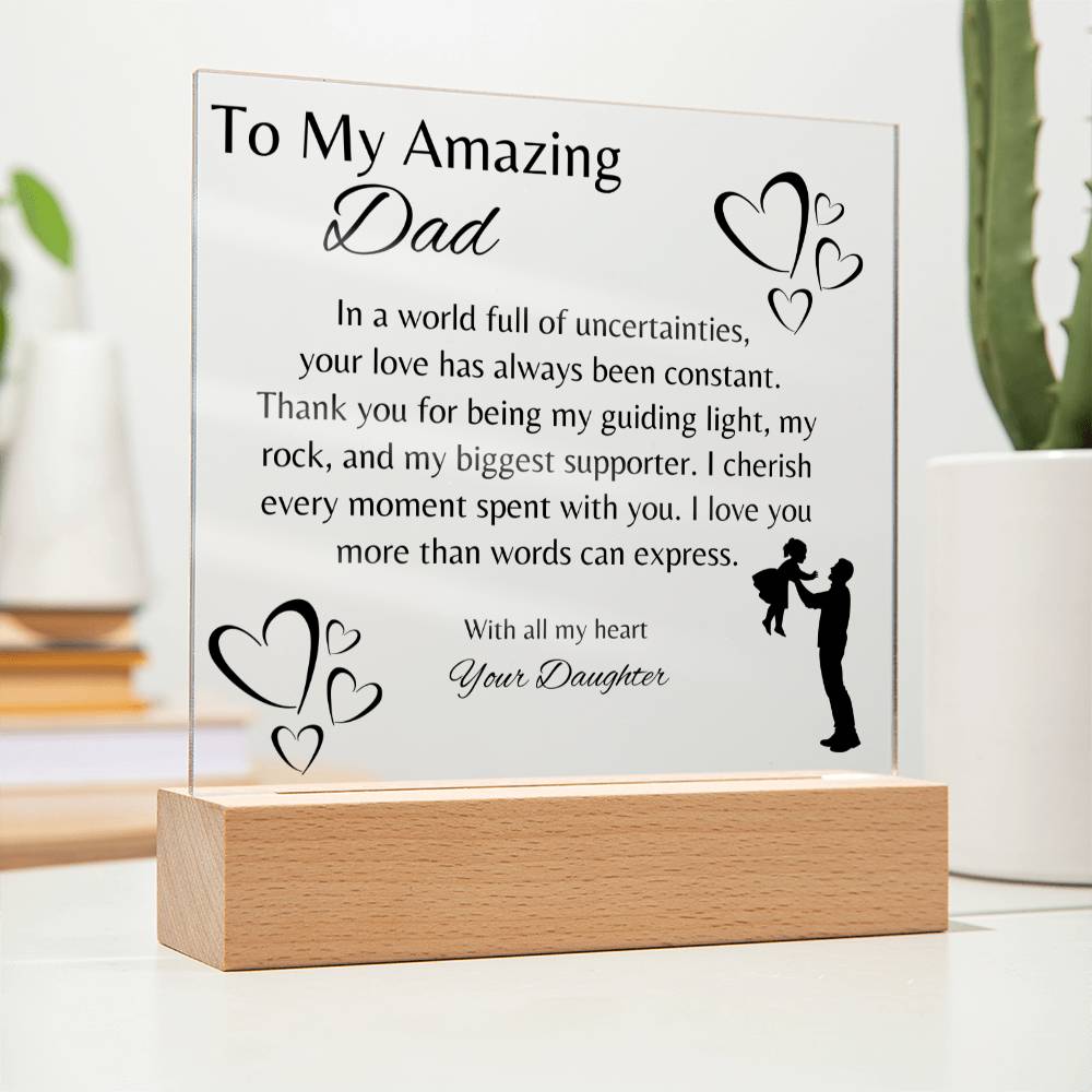 To My Amazing Dad | Acrylic Square Heartfelt Message | To Dad from Daughter | Fathers Day Gift!