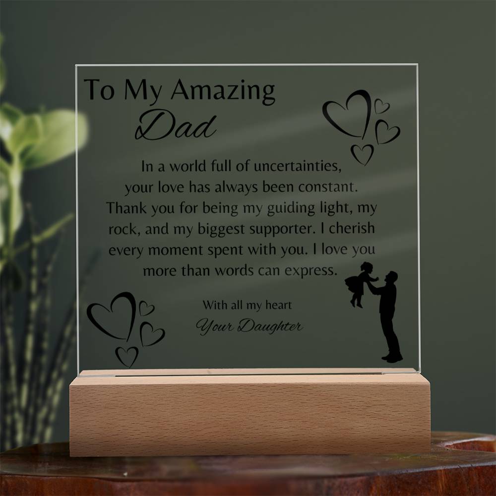 To My Amazing Dad | Acrylic Square Heartfelt Message | To Dad from Daughter | Fathers Day Gift!