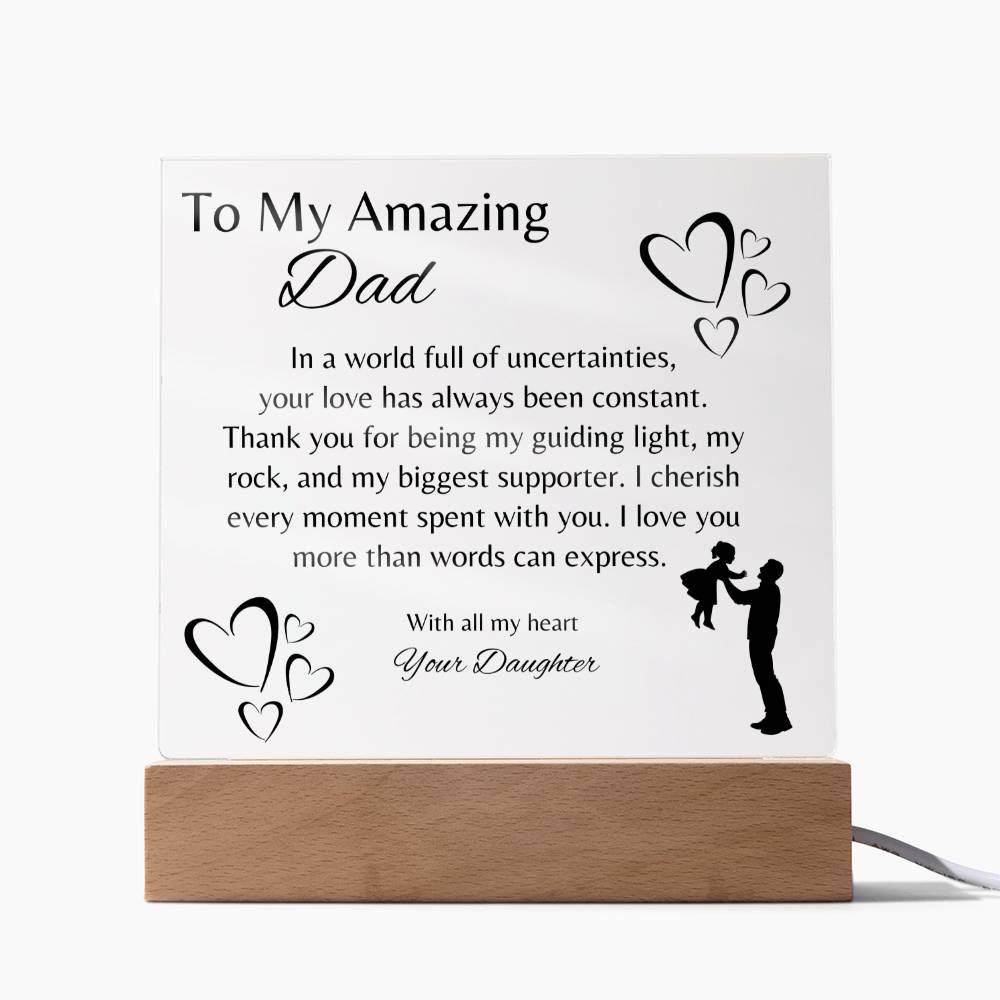 To My Amazing Dad | Acrylic Square Heartfelt Message | To Dad from Daughter | Fathers Day Gift!