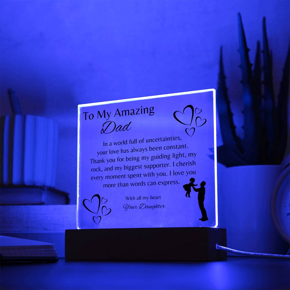 To My Amazing Dad | Acrylic Square Heartfelt Message | To Dad from Daughter | Fathers Day Gift!